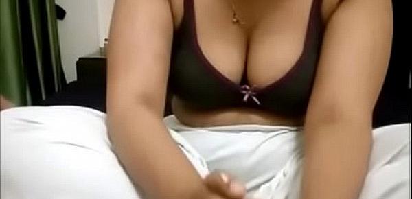  Big bob indian wife in sexy bra giving handjob